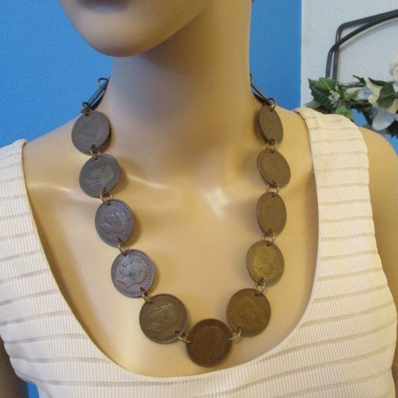 Authentic 1914-1948 British Bronze Penny Necklace ~ English Penny Necklace